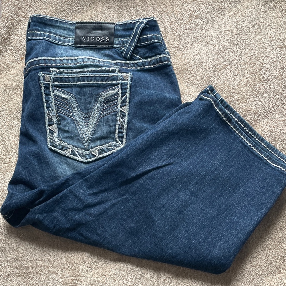 Vigoss Women's Dark Blue Embroidered Pocket Capris